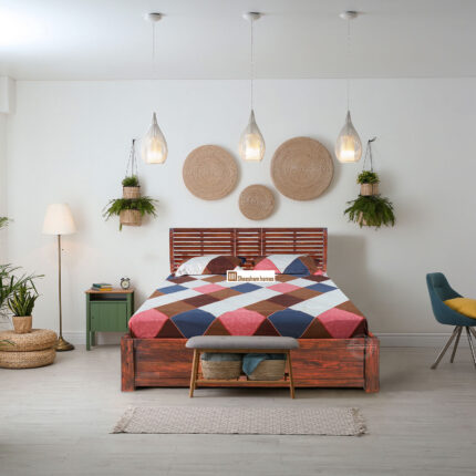 SHEESHAM WOOD BED CURVED HEAD WITH STORAGE