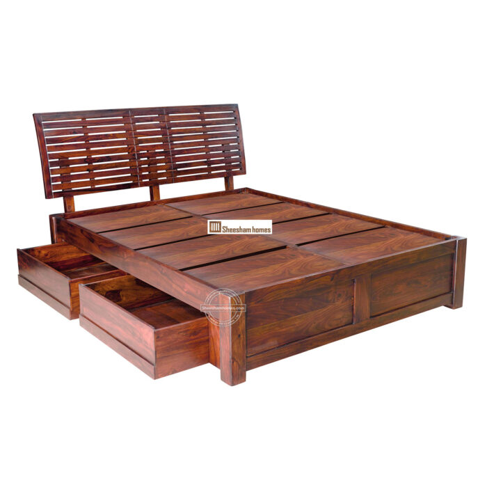 SHEESHAM WOOD BED CURVED HEAD WITH STORAGE - Image 3