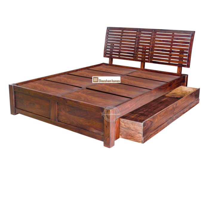 SHEESHAM WOOD BED CURVED HEAD WITH STORAGE - Image 4