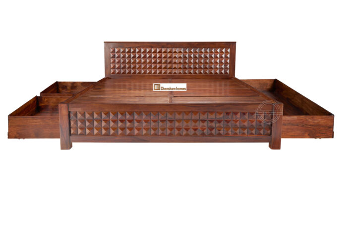 SHEESHAM WOOD BED DIAMOND DESIGN WITH STORAGE - Image 2