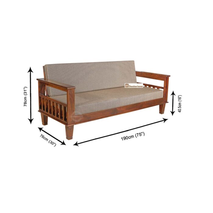 Sheesham Wood Rexolin Sofa Three Seater - Image 4