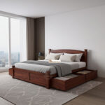 SHEESHAM WOOD BED ROUND HEAD WITH STORAGE