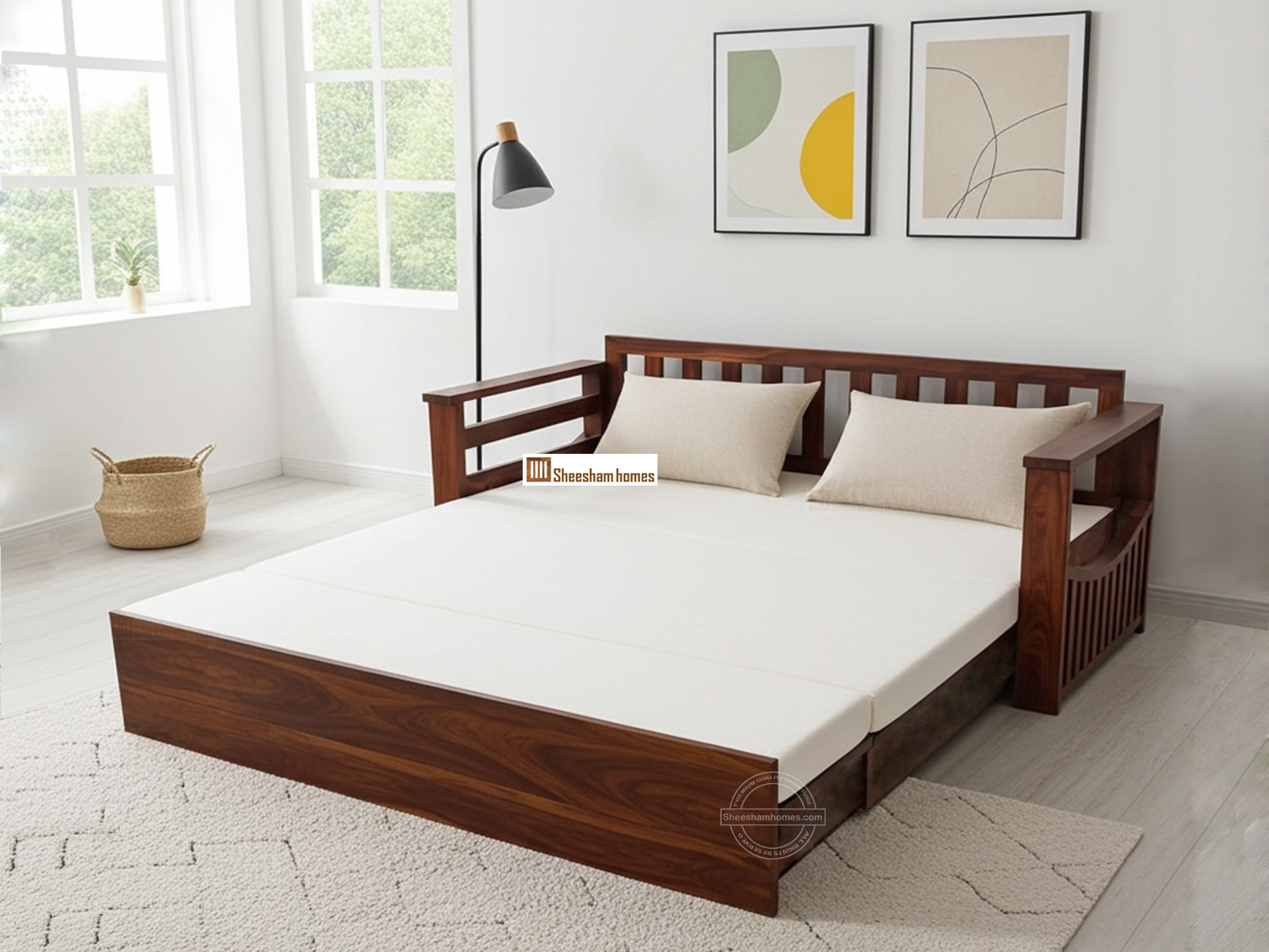 SH-0323-02w SOFA CUM BED FUSION L Fusion Sheesham Wood 3 Seater Sofa Cum Bed - Image 1