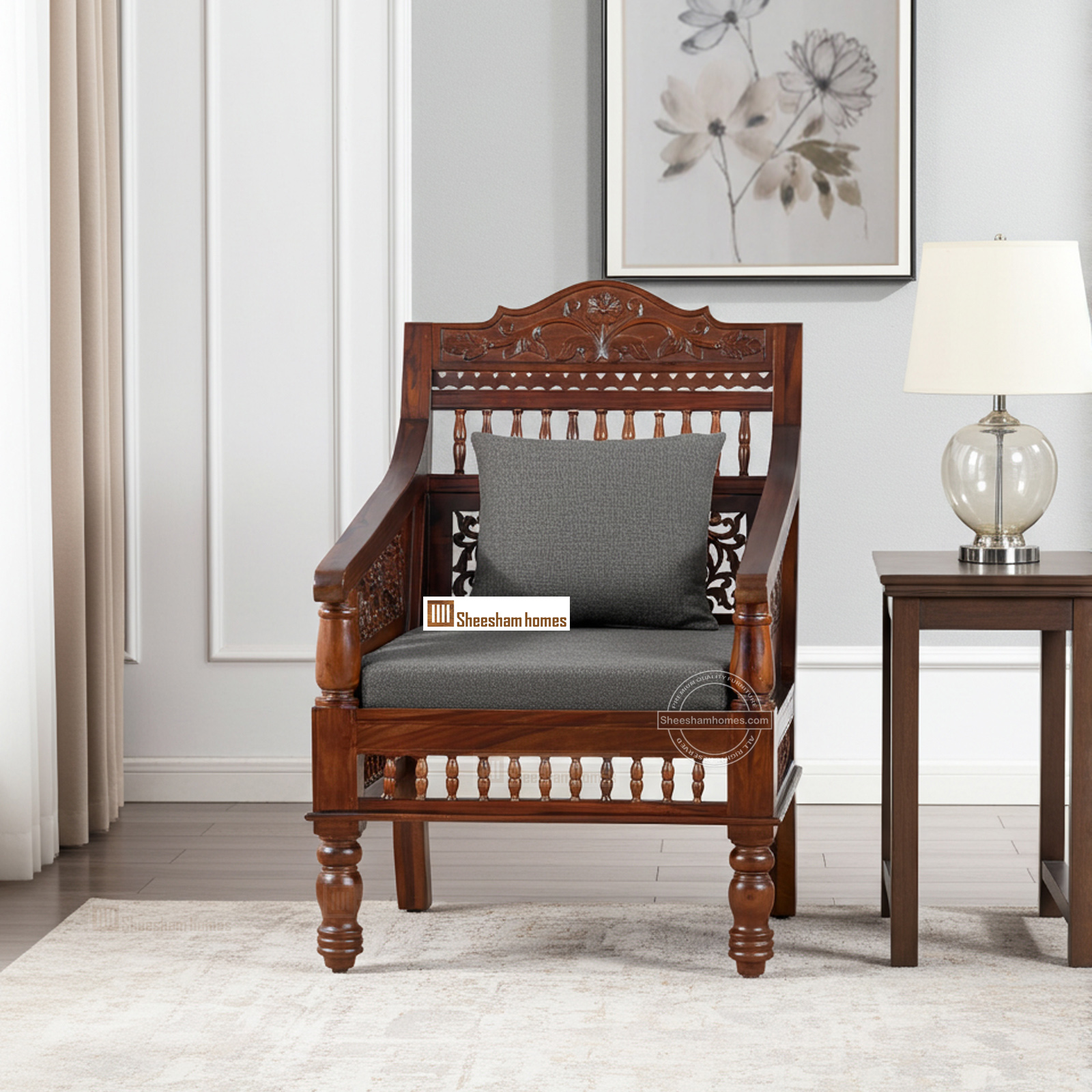 SH0309-SN1-02 SINGEL SOFA NIRMAN Lifestyle Sheesham Wood Sofa NIRMAAN One Seater - Image 1