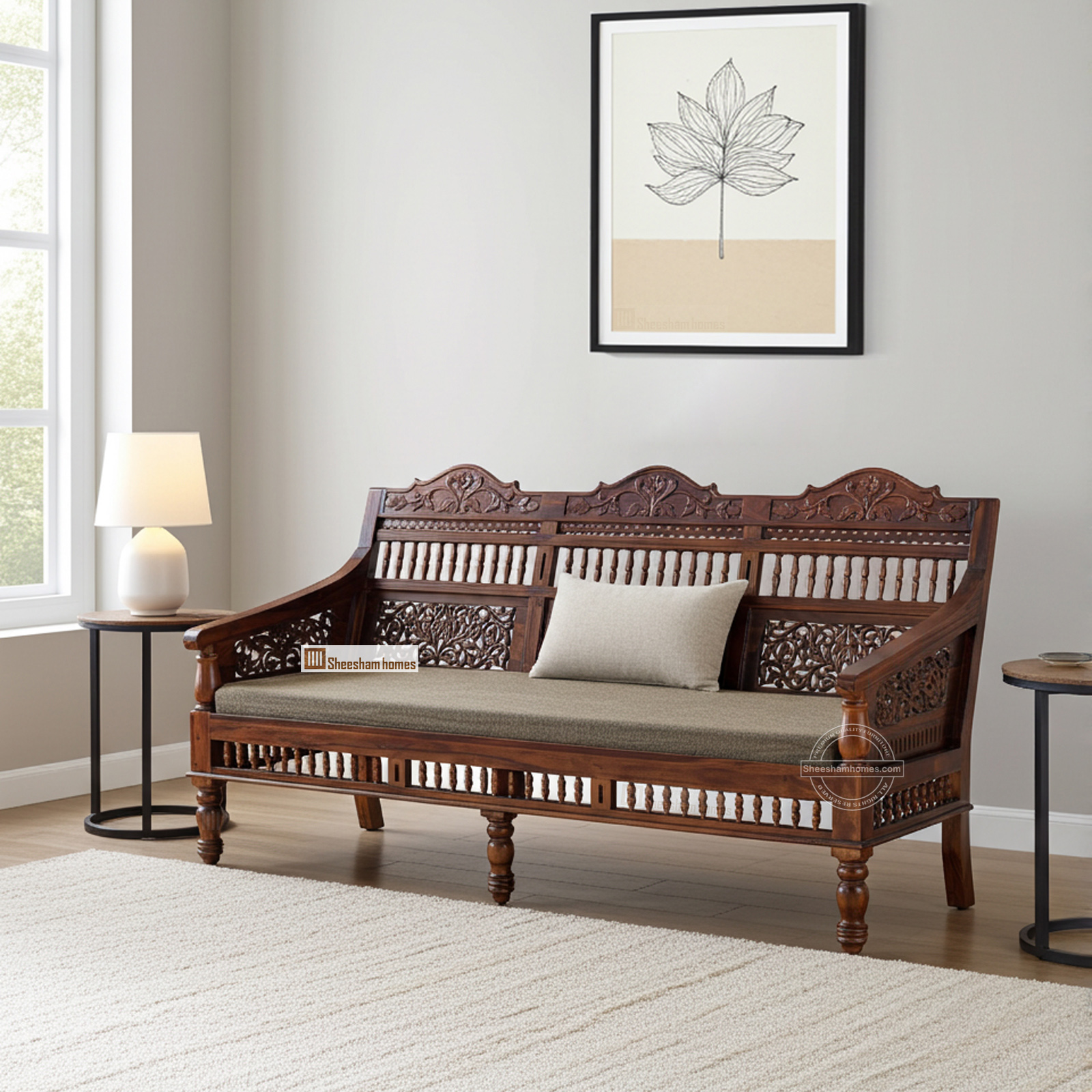 SH0309-SN3-02 SOFA NIRMAN THREE SEATER Sheesham Wood Sofa NIRMAAN Three Seater - Image 1