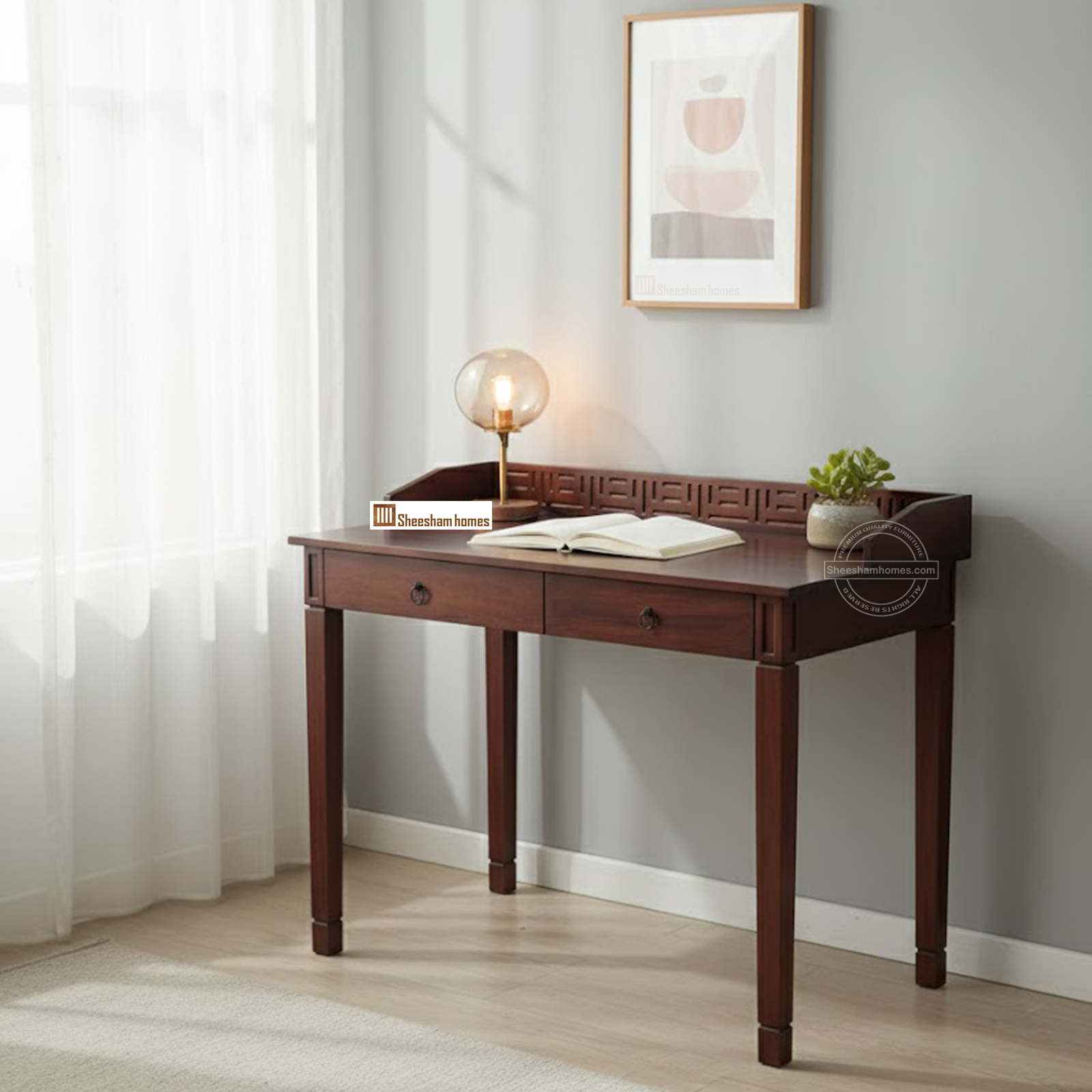 NOVA Working Table – Sheesham Wood Study Desk Nova Sheesham Wood Working Table with 2 Drawers and Raised Top Border